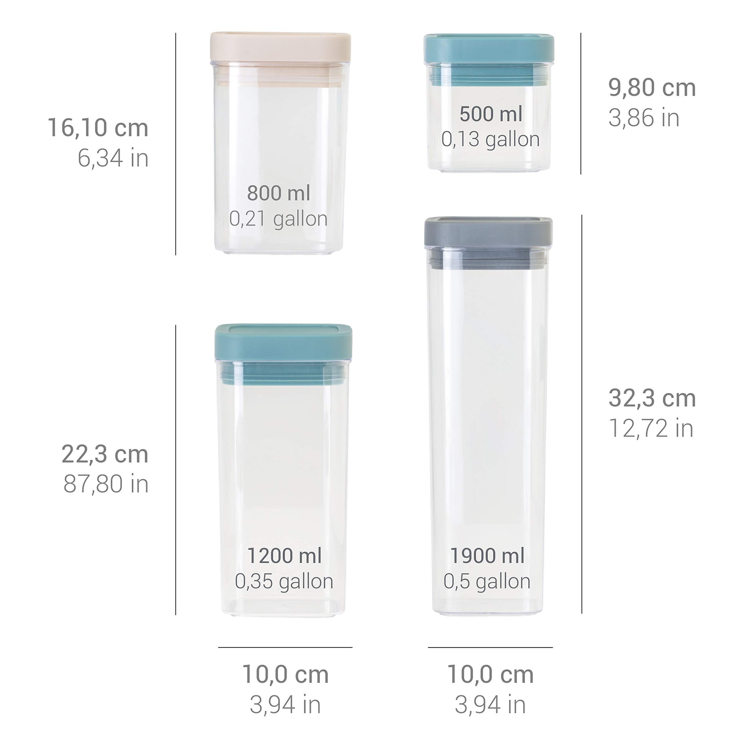 VIGAR - Set di 5 contenitori - 1,9 L + 1,2 L + 800 ml + 500 ml - Homey - Organizzatori ed ermetici con silicone - Con plastica priva di BPA - Blu, Grigio e Rosa