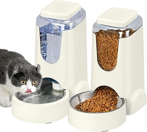 Miniatura 12 de Paquete de 2 alimentadores automáticos para gatos y perros, dispensador de agua de acero inoxidable por gravedad y juego de bebedero para mascotas 1