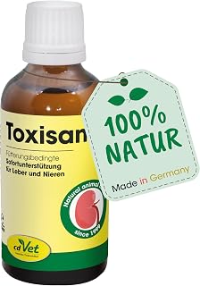 cdVet Naturprodukte Toxisan 50 ml - Hund, Katze - Ergänzungsfuttermittel - Unterstützung für Leber + Niere - Entgiftung - verbessert Haut + Haar - Voraussetzung für Stoffwechselvorgänge - Gesundheit -