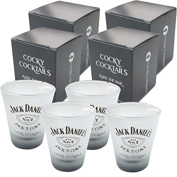 Jack & Coke Frosted Shot Glasses Set by Cocky Cocktails, 4 Pack Barware