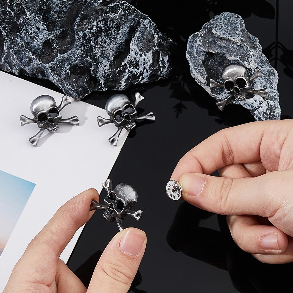 SUPERFINDINGS 4Pcs Gothic Skull Brooch Punk Style Skeleton Brooch Skull and Crossbones Skeleton Brooch Alloy Skull Badge Pin Halloween Costume Decor for Men Woman Coat Cloth Jacket - Image 3