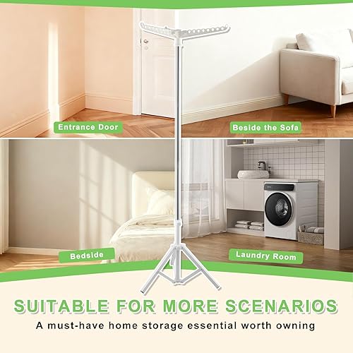 Miniatura 9 de Estante de secado de ropa, estante de secado de 33 a 68 pulgadas, base de trípode estable y resistente, acero inoxidable grueso, ahorro de espacio,
