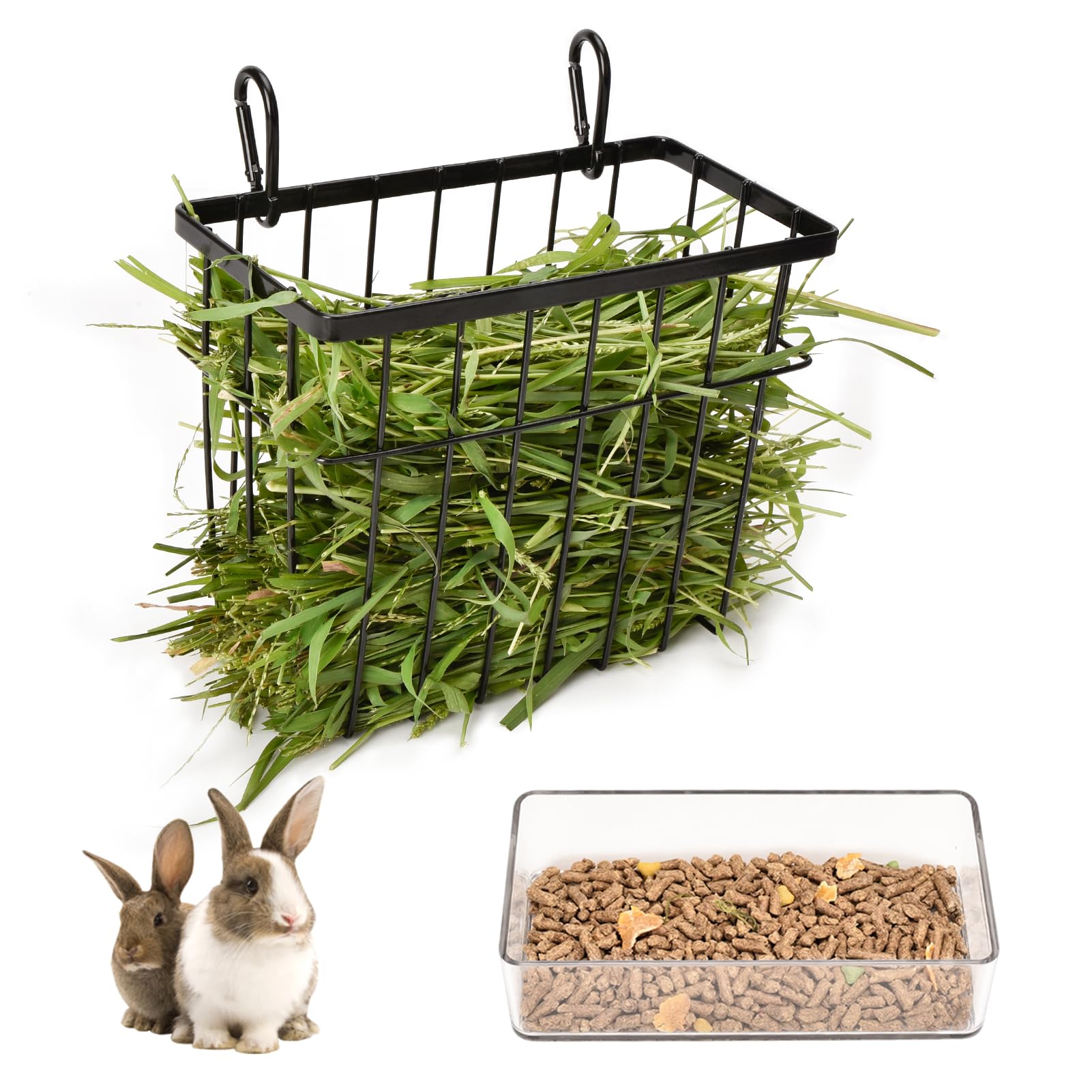 SANGLE SOPFFY Rabbit Feeder and Bunny Food Bowl with Hay Rack for Guinea Pigs, Chinchillas,Holland lop Bunny - Pet Hay Dispenser&Multifunctional Pellet Food Dish
