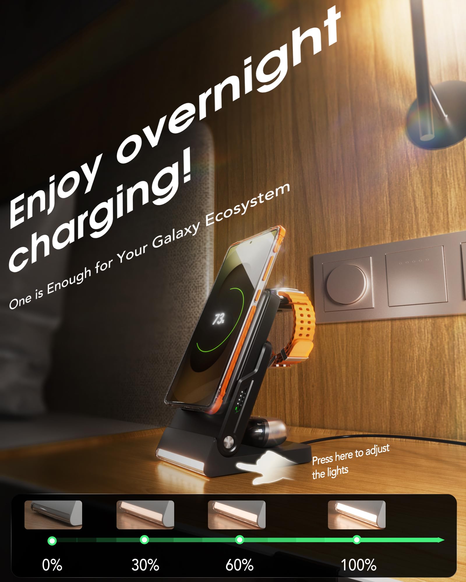 Estación de carga plegable para Samsung, cargador inalámbrico magnético 5 en 1 de 10000 mAh, soporte de noche portátil desmontable compatible con Galaxy S25 Edge/Z Fold/Flip 7/S25/S24/S23, Galaxy