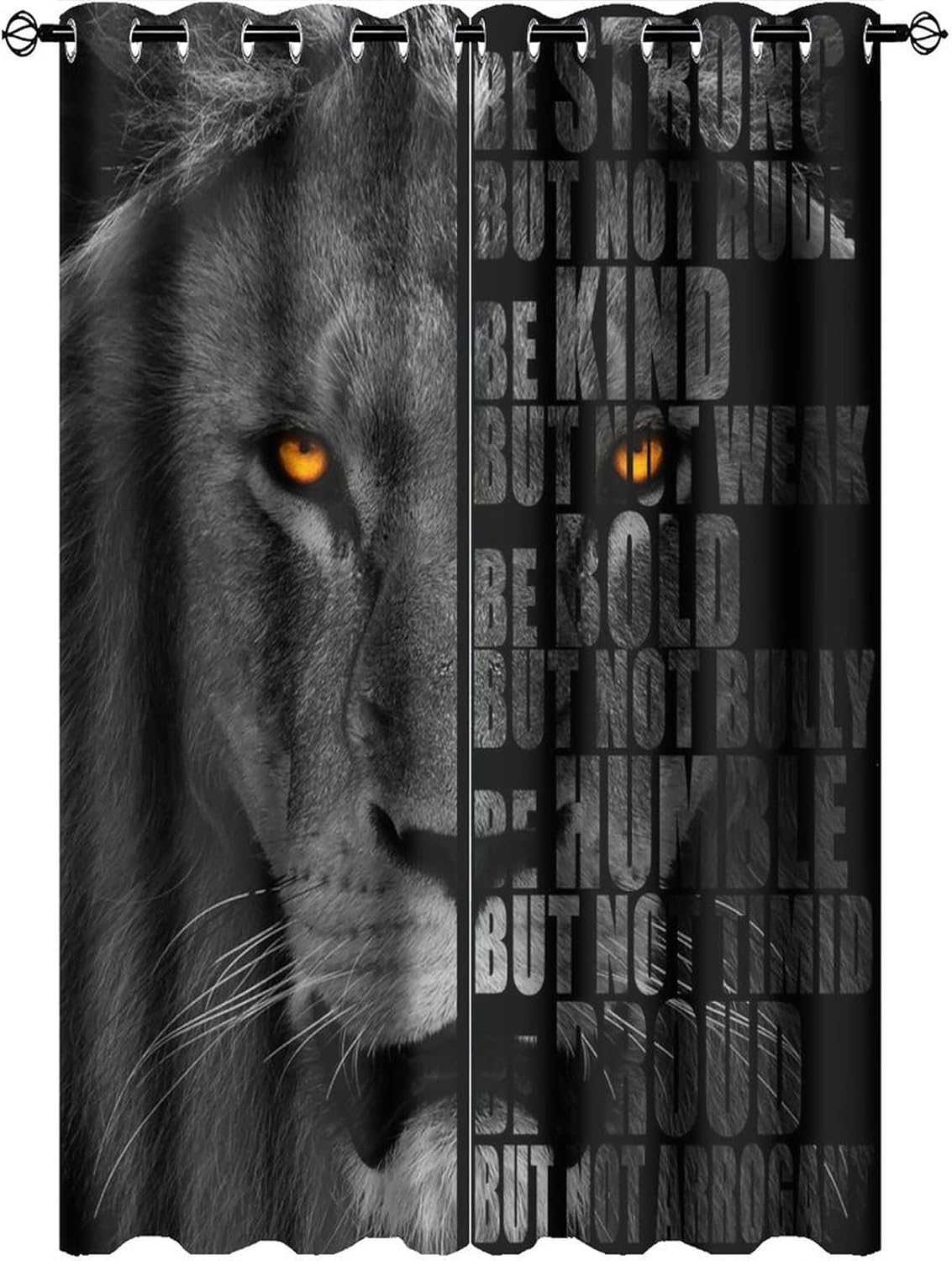Lion Inspirational Quotes Blackout Curtains for Bedroom,Black Wild Animals African Wildlife Forest Jungle King Pattern Grommet Thermal Insulated Room Darkening Window Treatments 2 Panels 63L x 21W