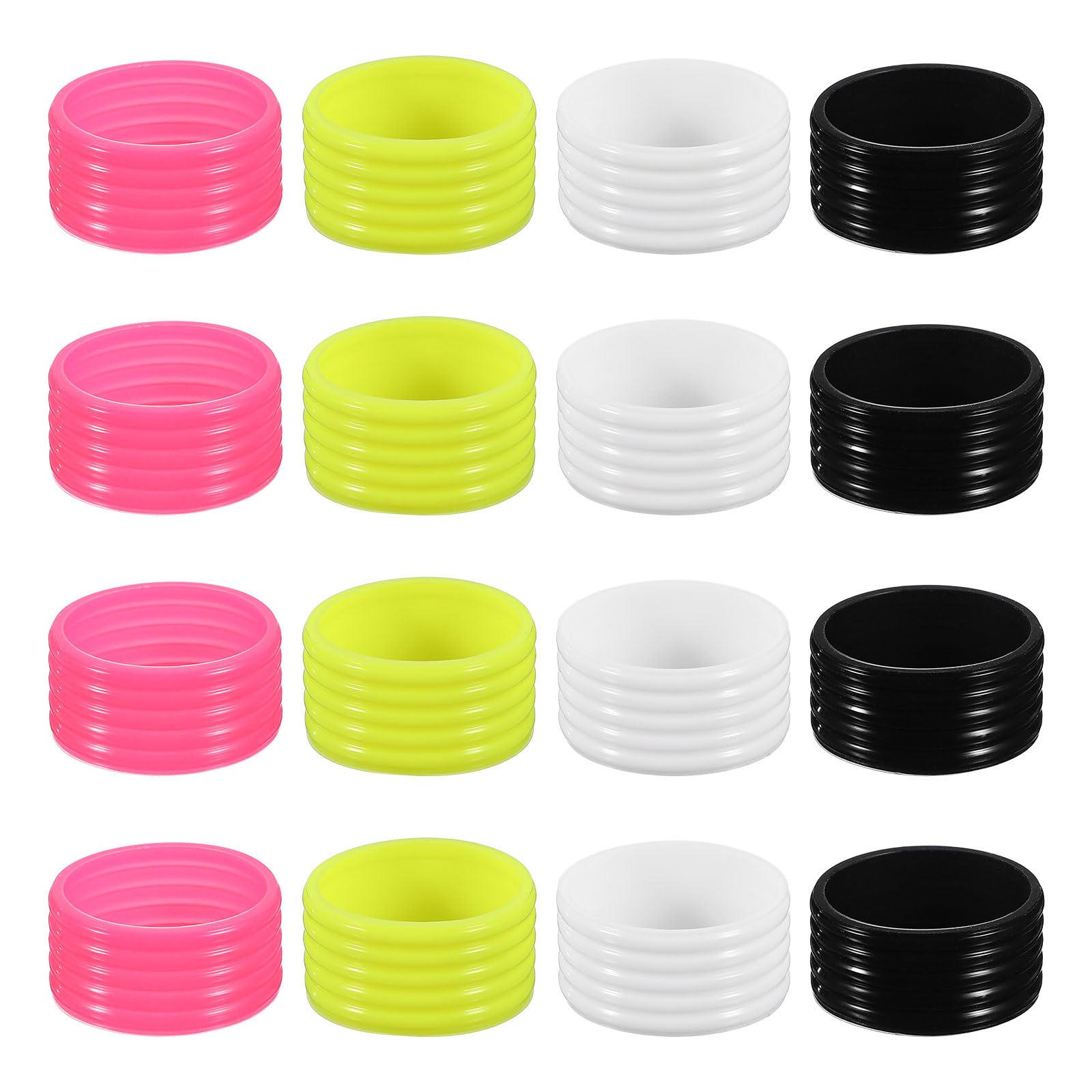 YELARXI Silicone Racquet Grip Band Ring, Anti-Slip Racquet Rubber Ring, Absorbent Overgrip 16 Pcs & Black/White/Yellow/Fuchsia -Fitting for (Badminton/Pickleball/Tennis Rackets) — image 1