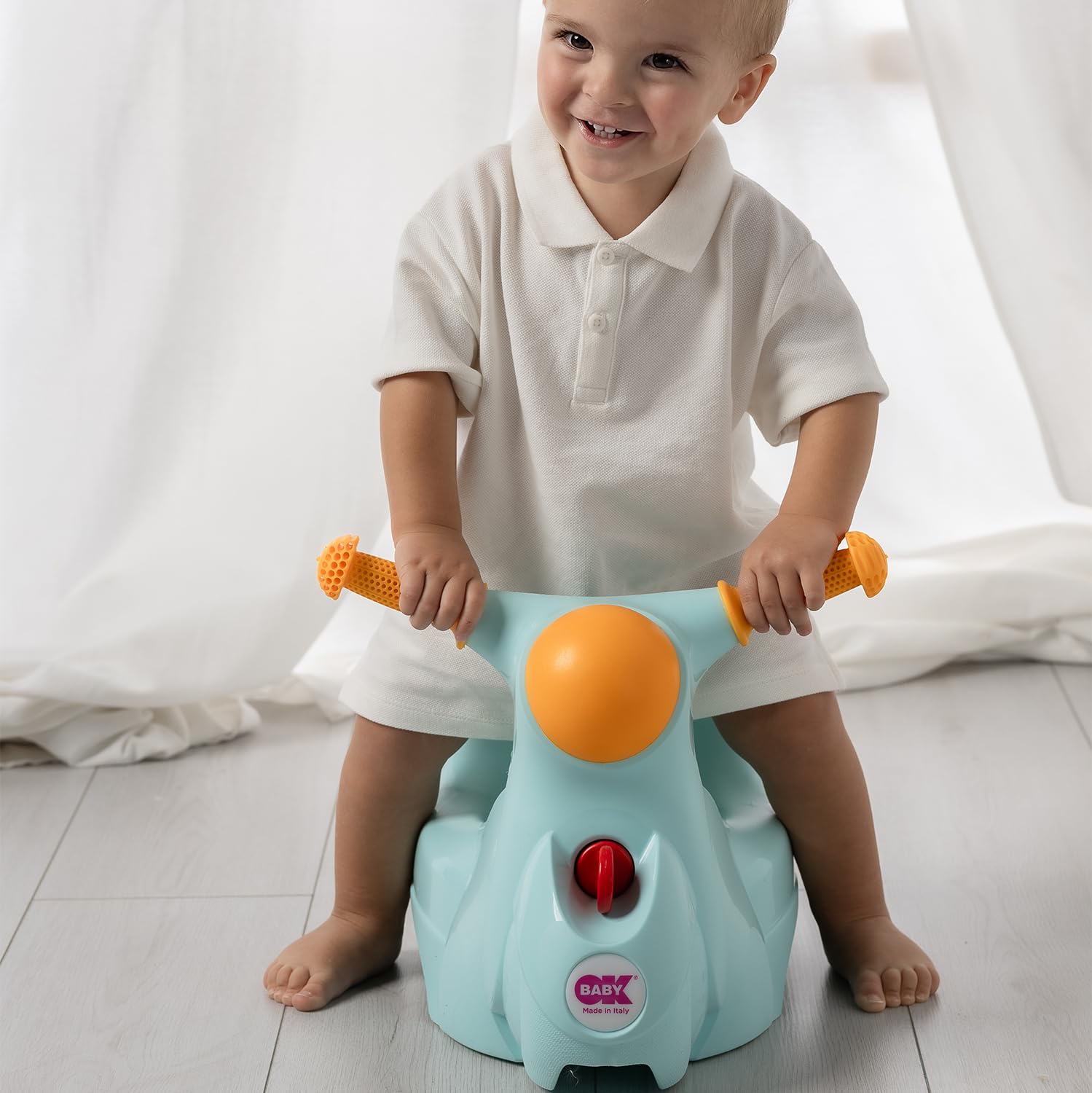 OKBABY Scooter - Vasino per Bambini con Seduta Ergonomica, a Forma di Moto - Azzurro