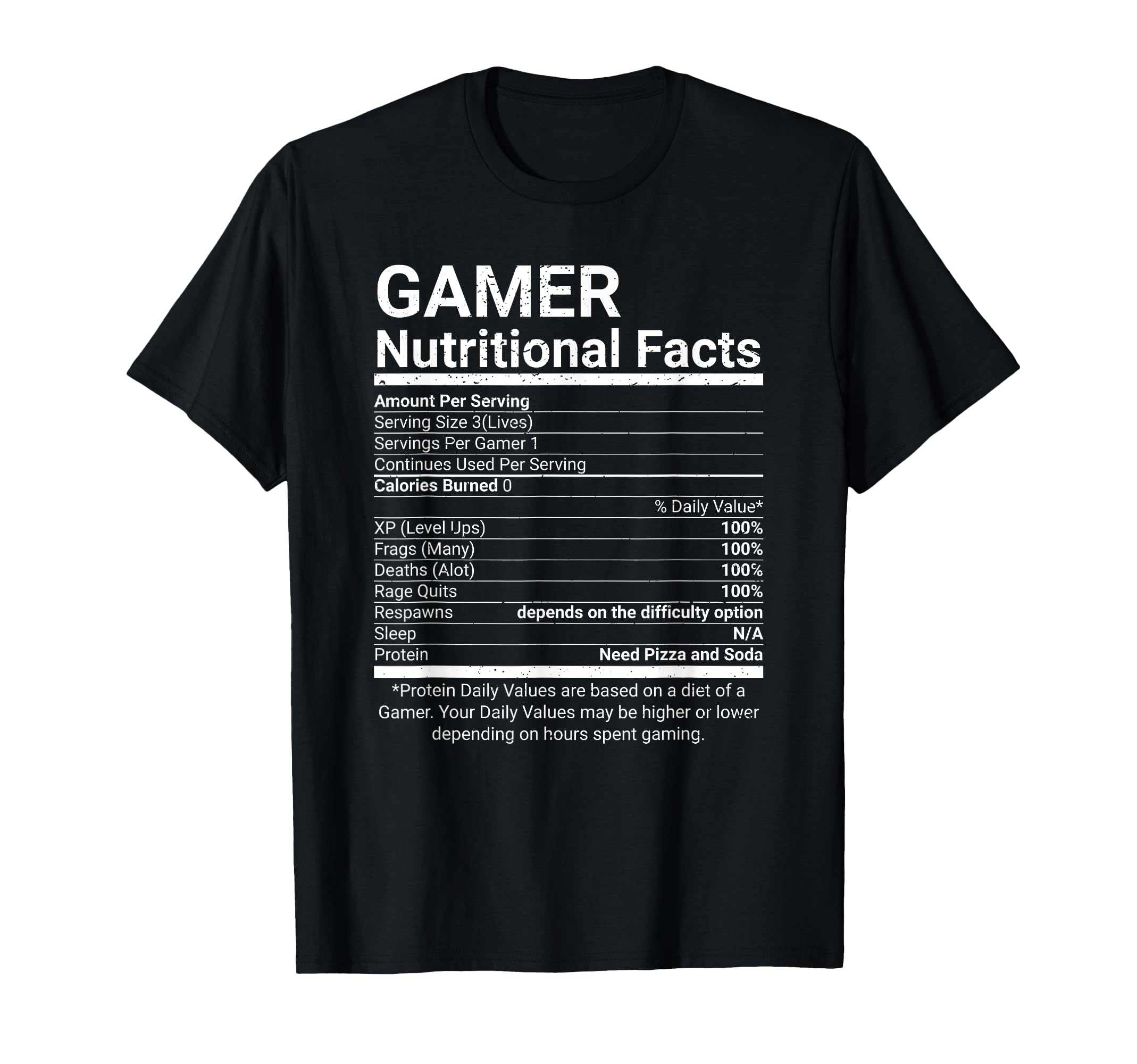 Gamer Nutrition Facts Video Games Computer Nerd T-Shirt Small
