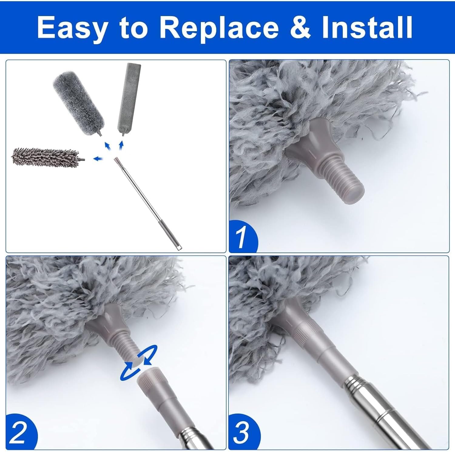 Microfiber Feather Duster -inch Telescopic Extendable Pole, Washable and