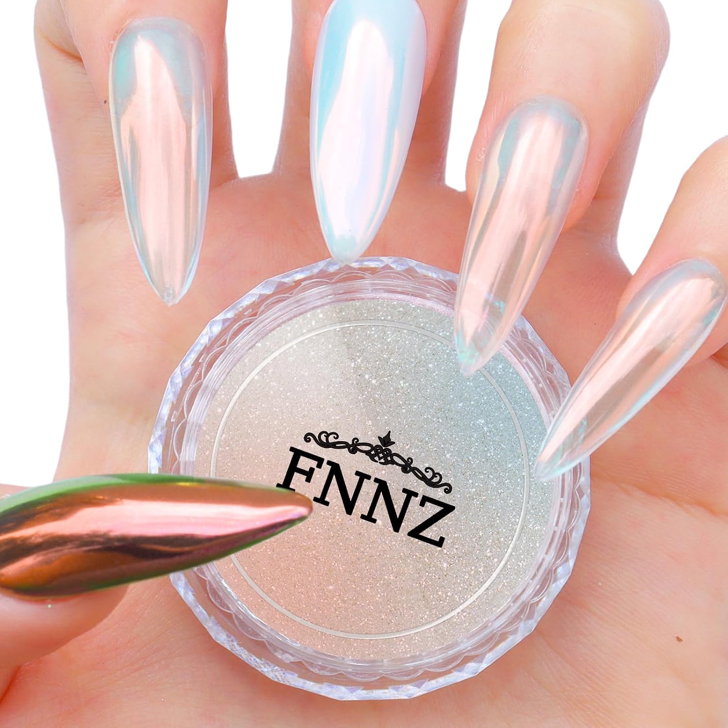 FNNZ Aurora Nail Powder - Coral Sunset Chrome Effect