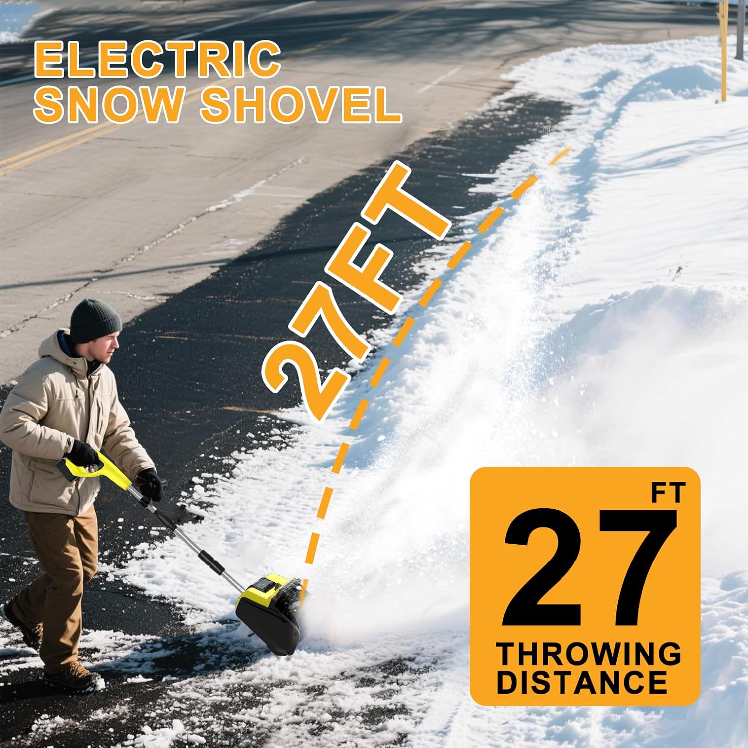 Cordless Snow Shovel,12.5" Electric Snow Blower with 2x4.0Ah Batteries,20V Snow Remover with Adjustable Handle &Directional Chute,6" Snow Intake and 27Ft Throw, for Driveway,Deck,Yard Steps Yellow