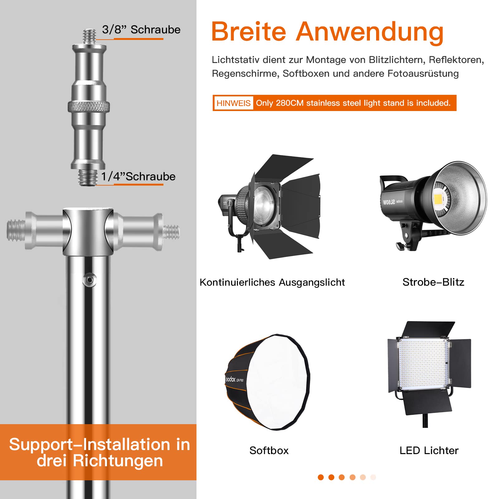 Soonpho 3m Spring Buffer Light Stand,Trépied Flash en Acier Inoxydable avec Sac de Rangement et Adaptateur 1/4.3/8 Pouces pour Enregistrement Vidéo Studio, Réflecteur, Lumière, Softbox, Parapluie