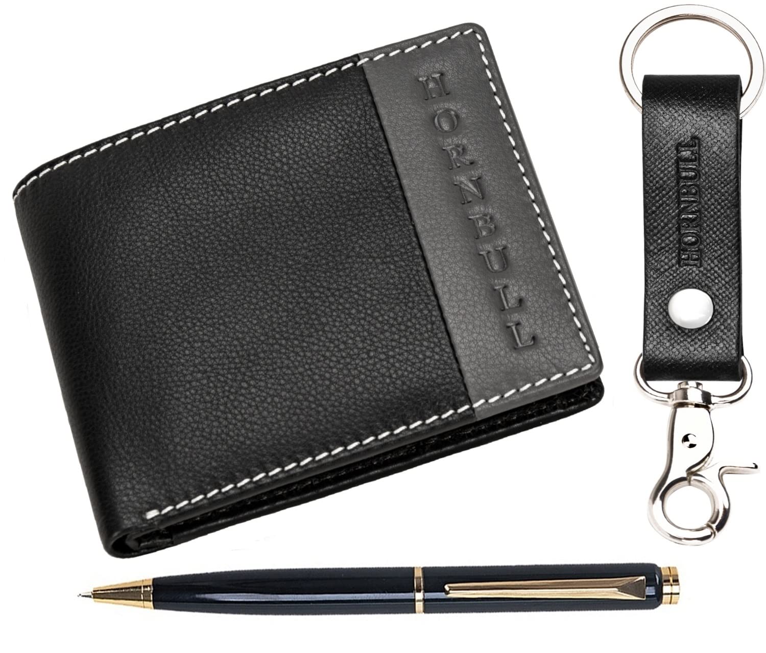 HORNBULL Taylor Black/Grey Mens Leather Wallet | Leather Wallet for Mens | Valentine Gift Hamper