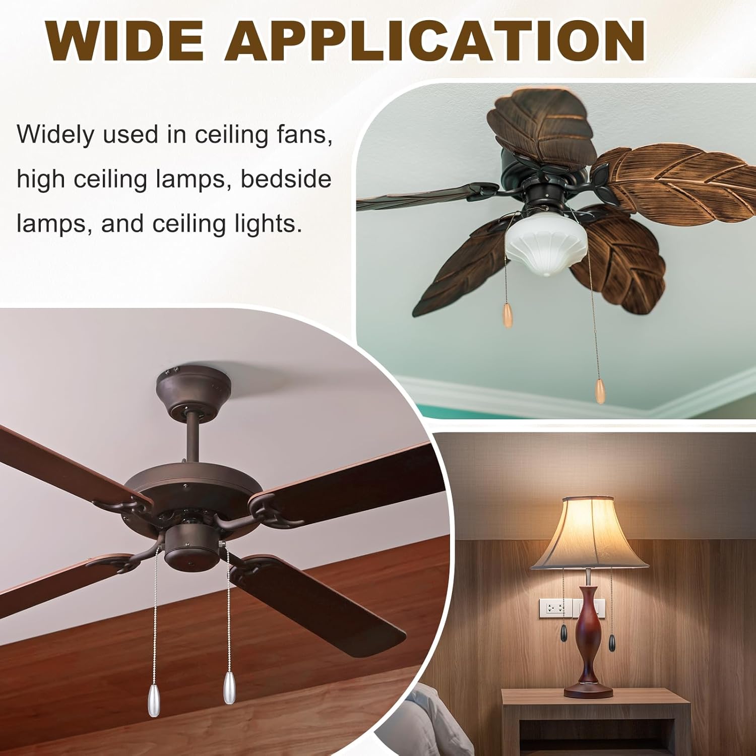 PATIKIL Ceiling Fan Pull Chain Extender, 4Pcs 12" Decorative Wooden Pendant Extension Chains Beaded Ball Pulls Cord Extender for Ceiling Fans Light Lamp Chandelier, Black, Walnut Color