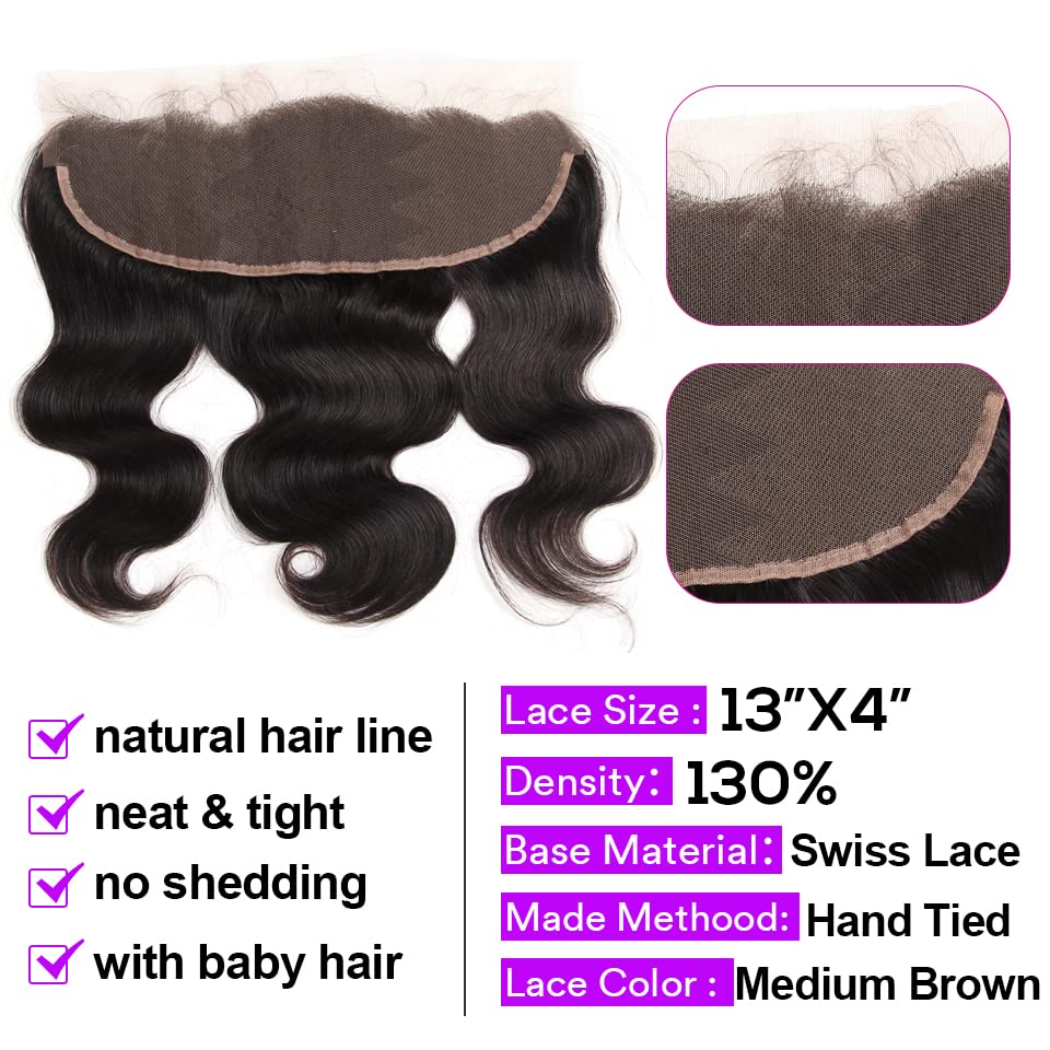 Miniatura 4 de Extensiones de cabello humano brasileño ondulado con parte frontal (14, 16, 18 + 12, parte libre), extensiones de cabello humano 100% natural, 13 x