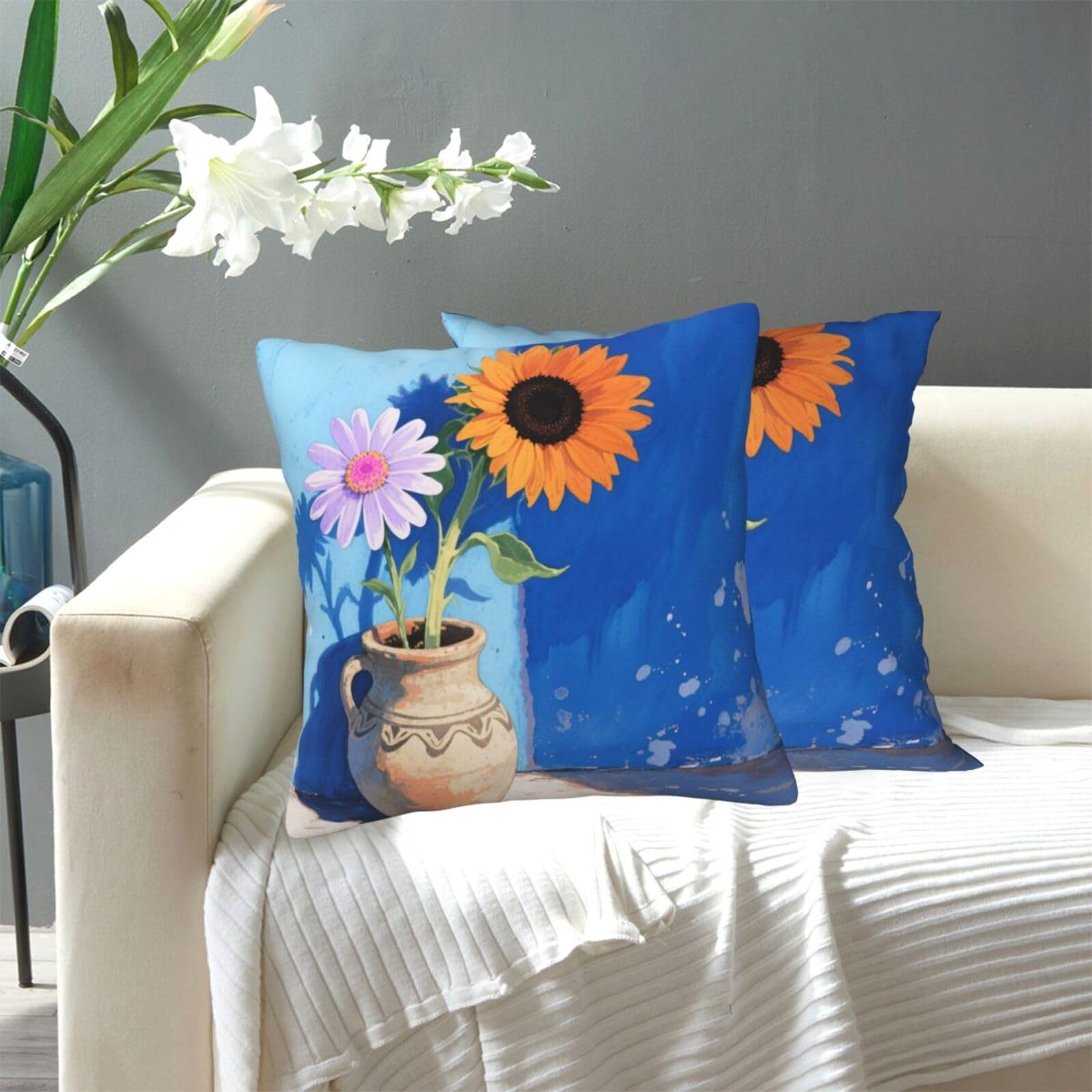 FekiLoot Decorative Throw Pillow Covers Modern Farmhouse Pillowcase Double Sided Cozy Cushion Cover for Sofa Couch Bed 18"X18" Daisy Sunflower