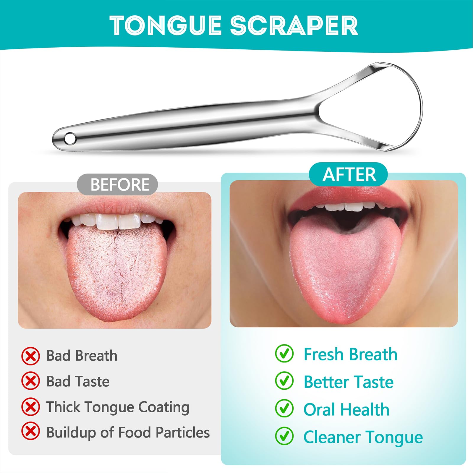 Paquete de 2 raspadores de lengua para adultos, reduce el mal aliento, limpiador de lengua con estuche de viaje, raspadores de lengua de acero inoxidable, cepillo de lengua, limpiador de 4