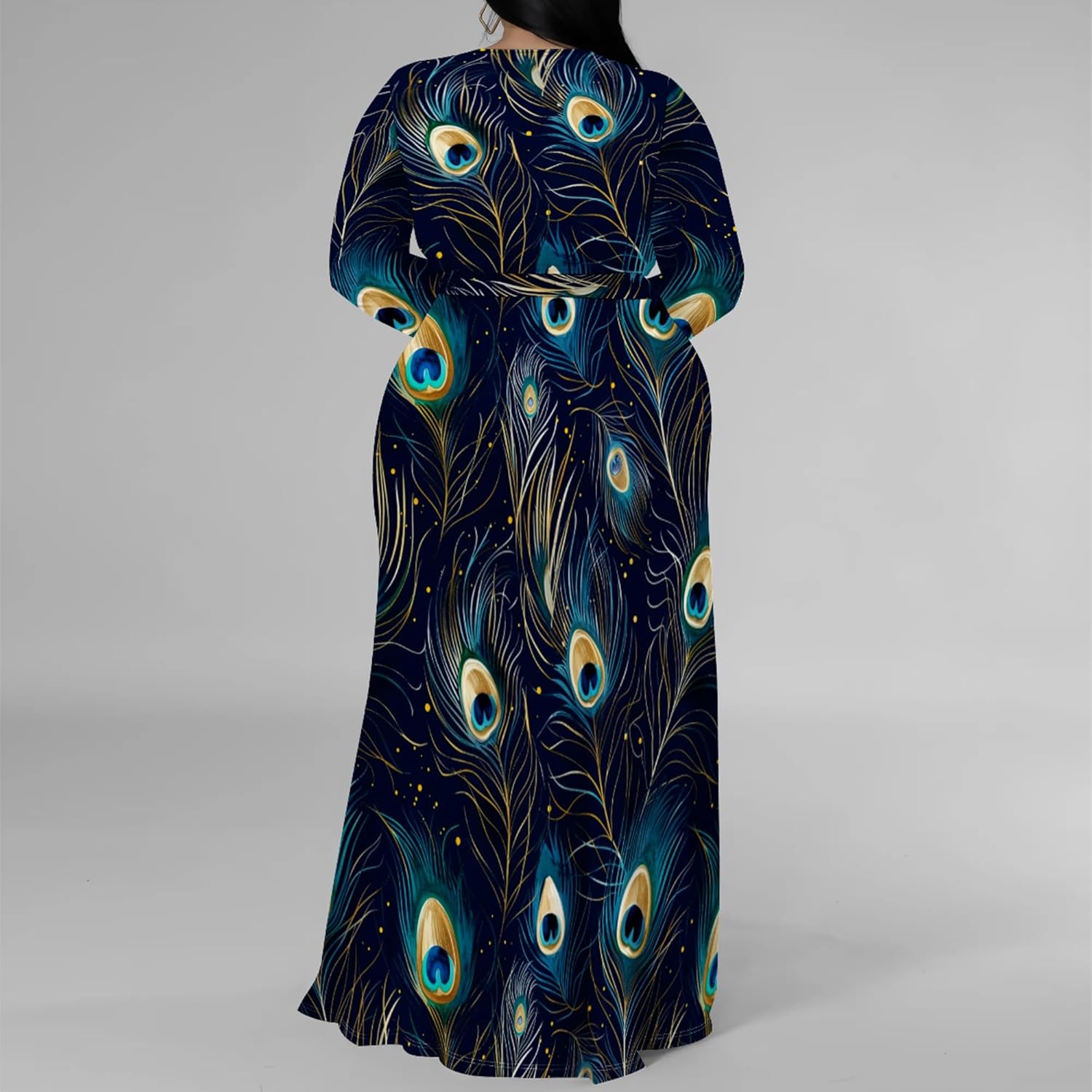 Plus Size Dresses for Women Floral Print Maxi Dress Slit Flowy Long Sleeve with Belt - Image 6