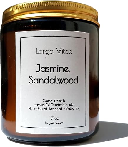 Vela de aceite esencial de jazmín natural, sándalo y aromaterapia, segura para personas y mascotas, cera de coco vegana orgánica pura y sostenible,