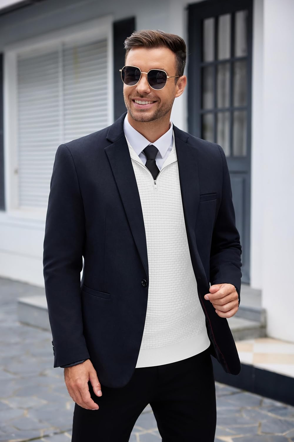 COOFANDY Men's Quarter Zip Sweaters Slim Fit Lightweight Knitted Mock Neck Pullover Casual Polo Sweaters