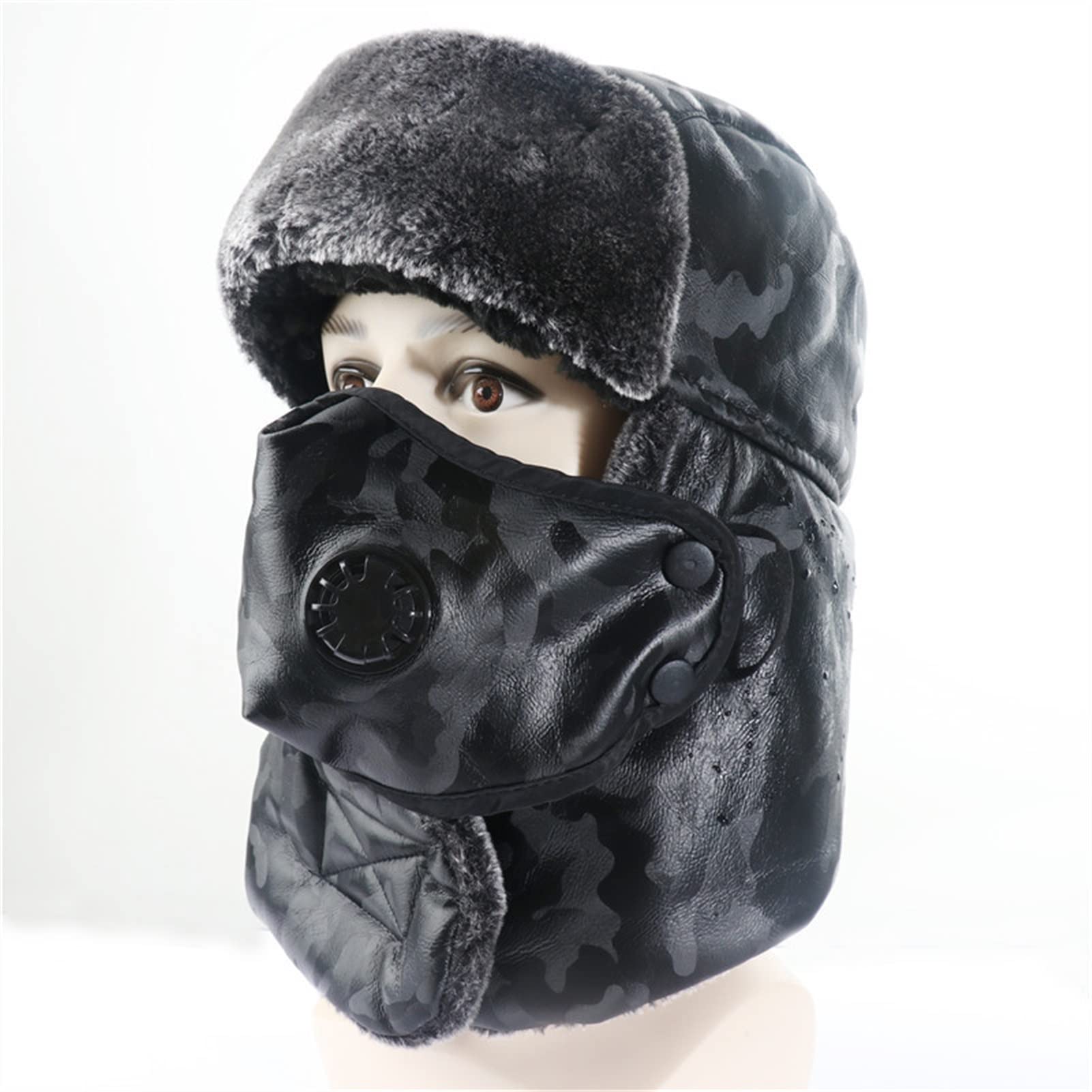 FENOKD Bomber Hats Winter Warm Earflap Bomber Hats Caps Scarf Men Women Hat Earflap Snow Ski Hat Cap Warm (Army Green Camo 56 60Cm)?Army Green Camo-56 60cm