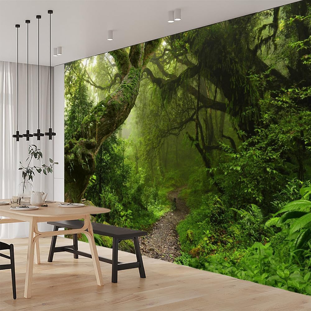 Tropical Rainforest Wall Sticker for Bedroom, Forest Plants 3D Large Wall Mural, Removable Peel and Stick Self-Adhesive Wall Decal for Boys Girls Living Room Office Decor 48" W x 36" H