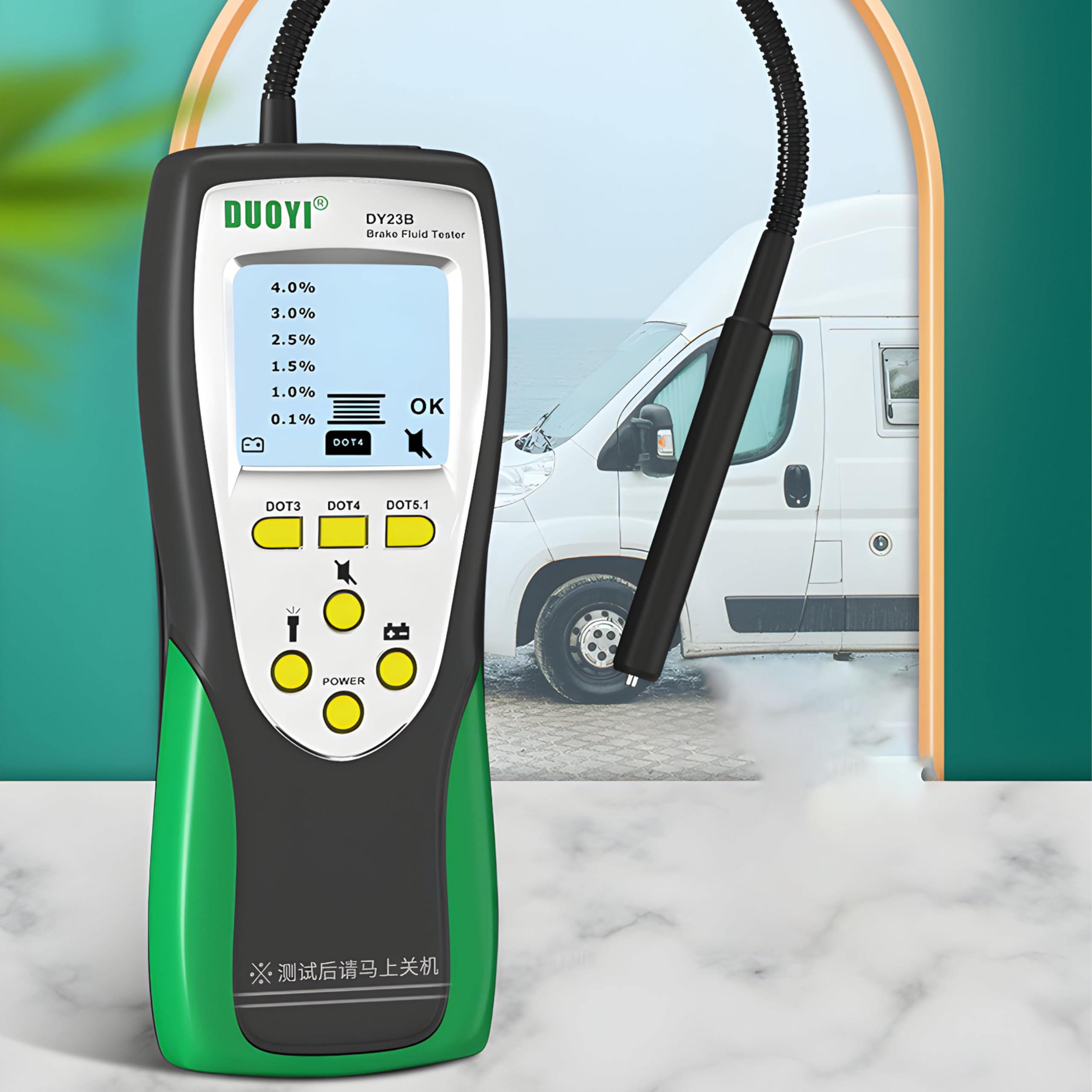 Retoo Tester del liquido dei freni, digitale, per test diagnostici, per schermo LCD, adatto per DOT3 DOT4 DOT5, analizzatore di umidità del collo flessibile, per auto e moto
