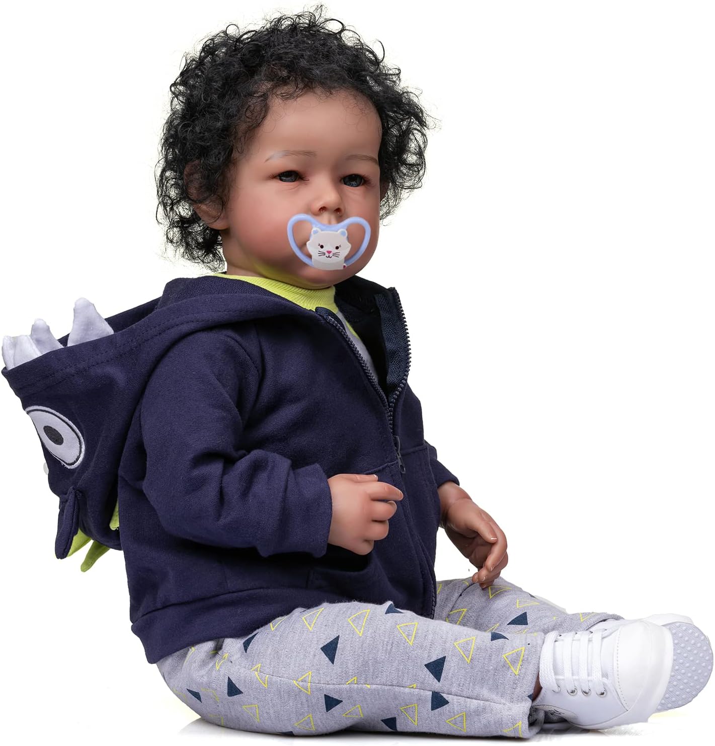 TERABITHIA 20 Inches Real Baby Size Rooted Curly Hair So Truly Reborn Baby Doll That Look Real and Feel Real Realistic African American Newborn Toddler Boy Dolls in Dark Brown Skin