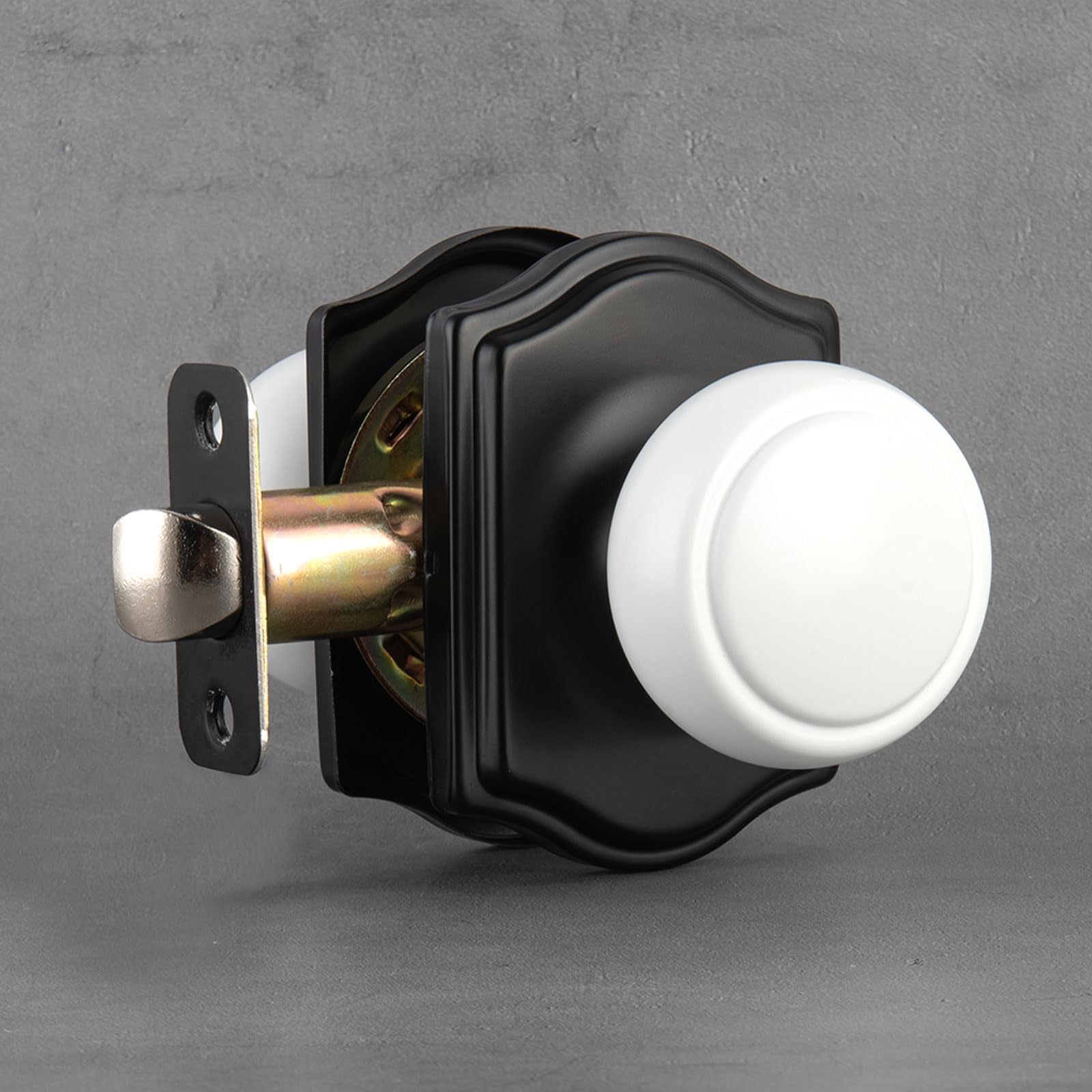NCSEN White & Black Door Knobs with Camelot Trim, Coastal Knob Style Passage Door Knob with Non-Locking for Hall