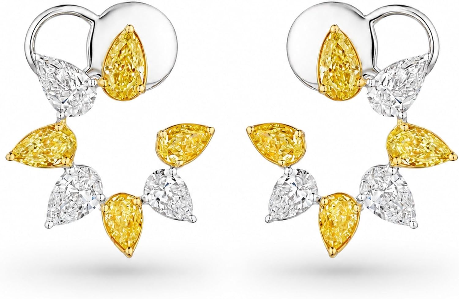 Leviev Aurelia 4.41 Carat Yellow & White Diamond Earrings in 18K White