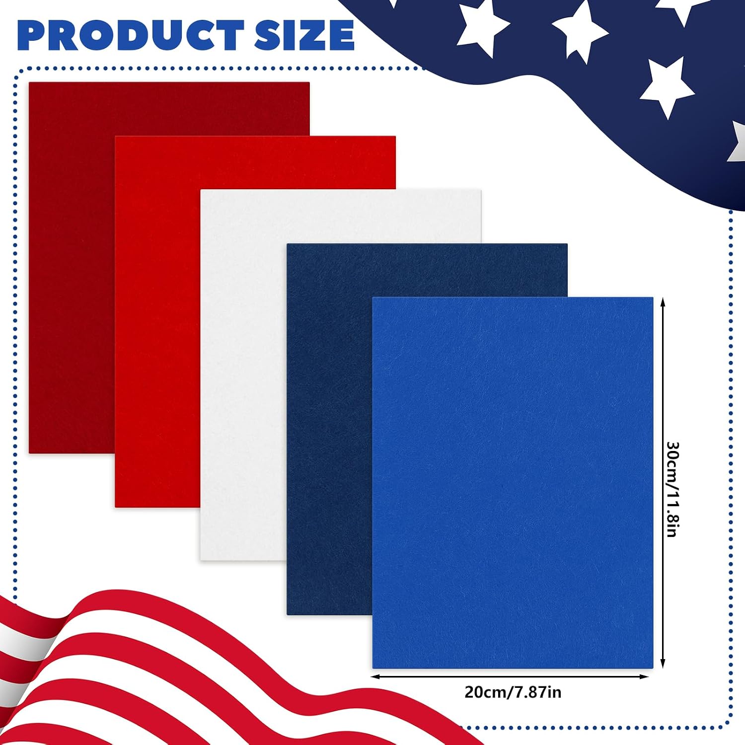 Whaline 15 Pcs Patriotic Felt Fabric Sheets Soft Thick Assorted Red Blue White Craft Felt Pack for 250th Anniversary Independence Day 4th of July DIY Crafts Sewing Patchwork Supplies, 7.9 x 11.8 in