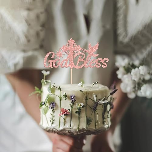 Miniatura 7 de Rsstarxi 1 paquete de decoración para tartas con cruz de paloma, bautismo, primera comunión, decoración para bautizo, religioso, Dios bendiga a este