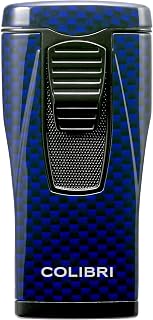 Colibri Monaco Triple Jet Cigar Lighter – Windproof Butane Torch Lighter, Refillable with Fuel Window, Slim Ergonomic Design for Cigar Enthusiasts (Blue Carbon Fiber)