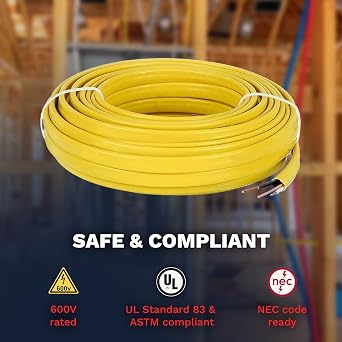 Solid Indoor Wire 12/2 W/G NMB Cable - Yellow Cable (15FT)
