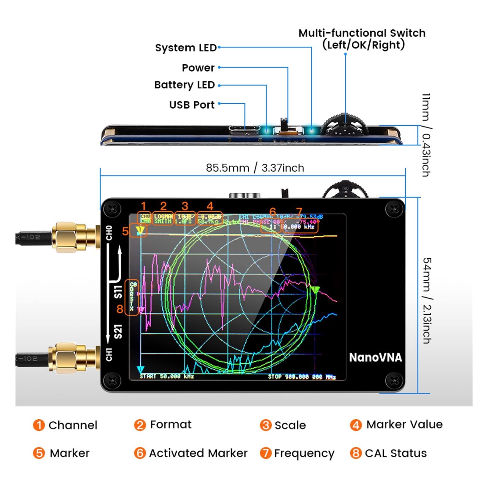 Analizator widma VNA VNA-H przenośna cyfrowa sieć wektorowa 50 KHz-900 MHz MF HF VHF UHF analizator antenowy wbudowana bateria