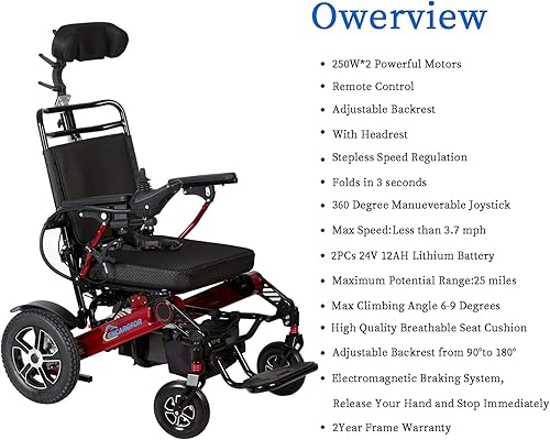 Miniatura 8 de Silla de ruedas eléctrica reclinable de 500 W, silla de ruedas eléctrica plegable de 20 pulgadas para adultos con control remoto, silla de ruedas