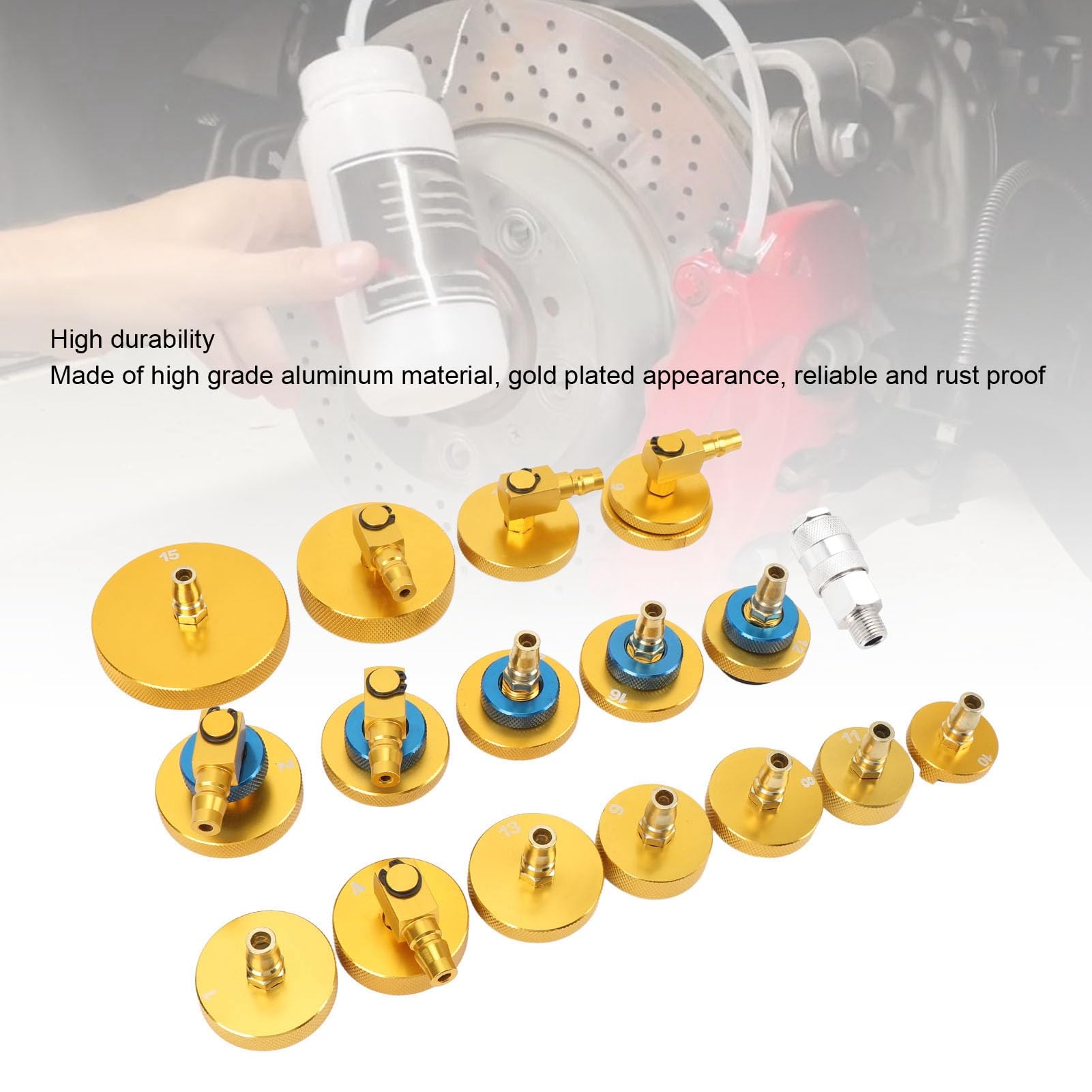 Generic Pasuje do Zestawu Narzędzi do Odpowietrzania Cylindra Głównego Praktyczny Aluminiowy Zestaw Adapterów Odpowietrzania Płynu Hamulcowego 17 szt. dla łatwej Konserwacji