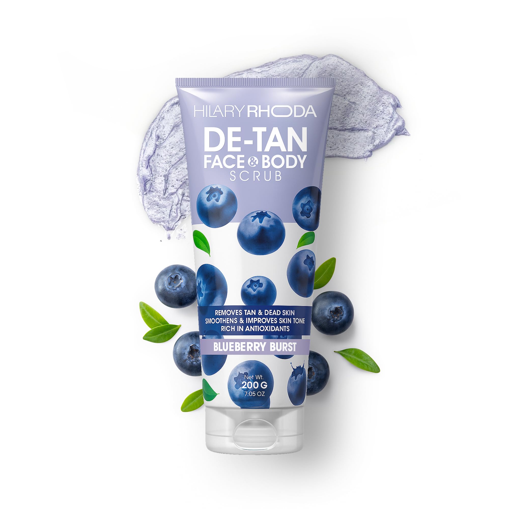 Hilary Rhoda De-Tan Face & Body Scrub | De-Tan, Exfoliate & Dead Skin Removal | Face & Body Scrub | Blueberry Extract | Removes Blackheads & Whiteheads | Encourages Healthy Skin - 200g (Blueberry Burst - Shade 01)