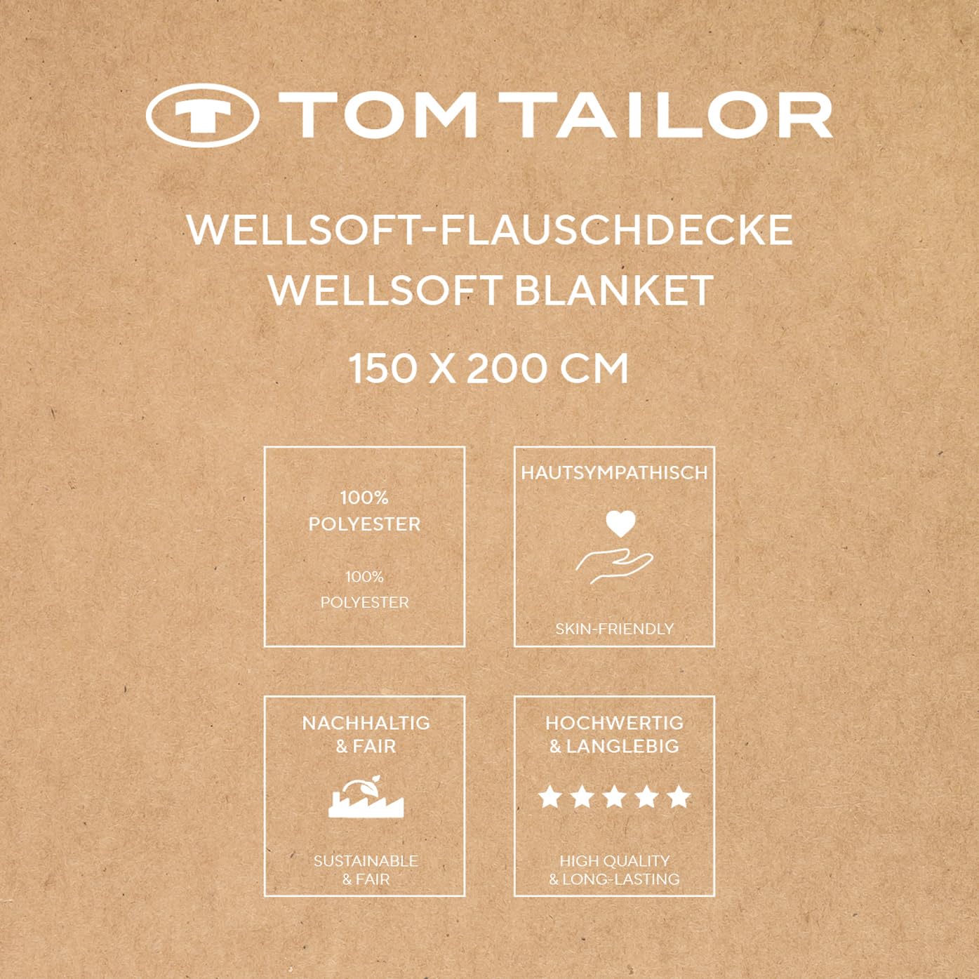 TOM TAILOR Coperta Wellsoft Decke, 100% Poliestere, 150x200 cm, Sunny Sand, Minimalista, Unisex, Estate, Lavabile in Lavatrice