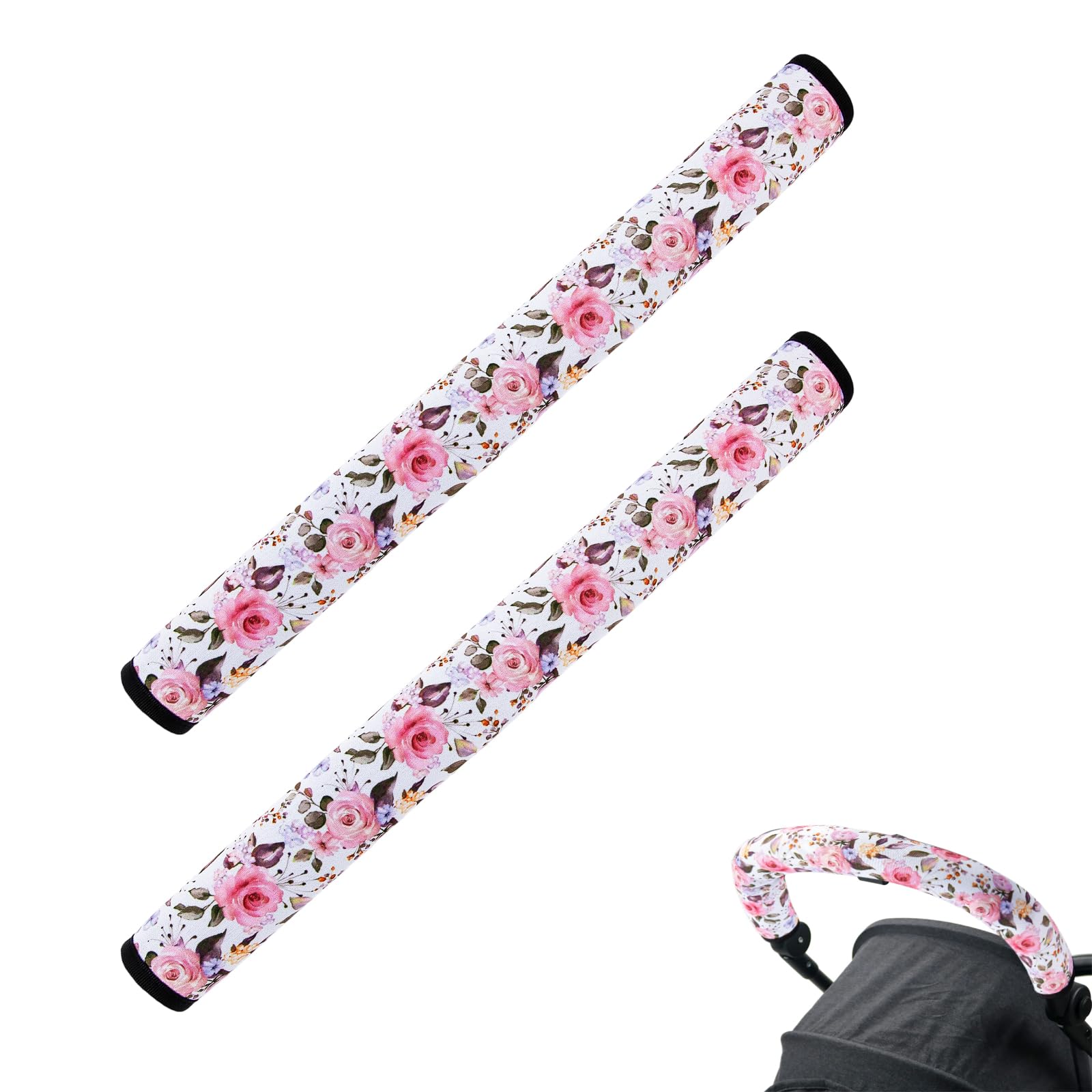 2PCS Pram Handle Covers,Pushchair Handle Covers,Stroller Handle Cover,Baby Stroller Armrest Protective Cover for Most of Pushchair Pram,Pram Accessories (Flower)