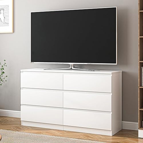 Miniatura 7 de Vibe & Dine Cómoda doble con 6 cajones, cómoda moderna con amplio almacenamiento para armario, dormitorio, sala de estar