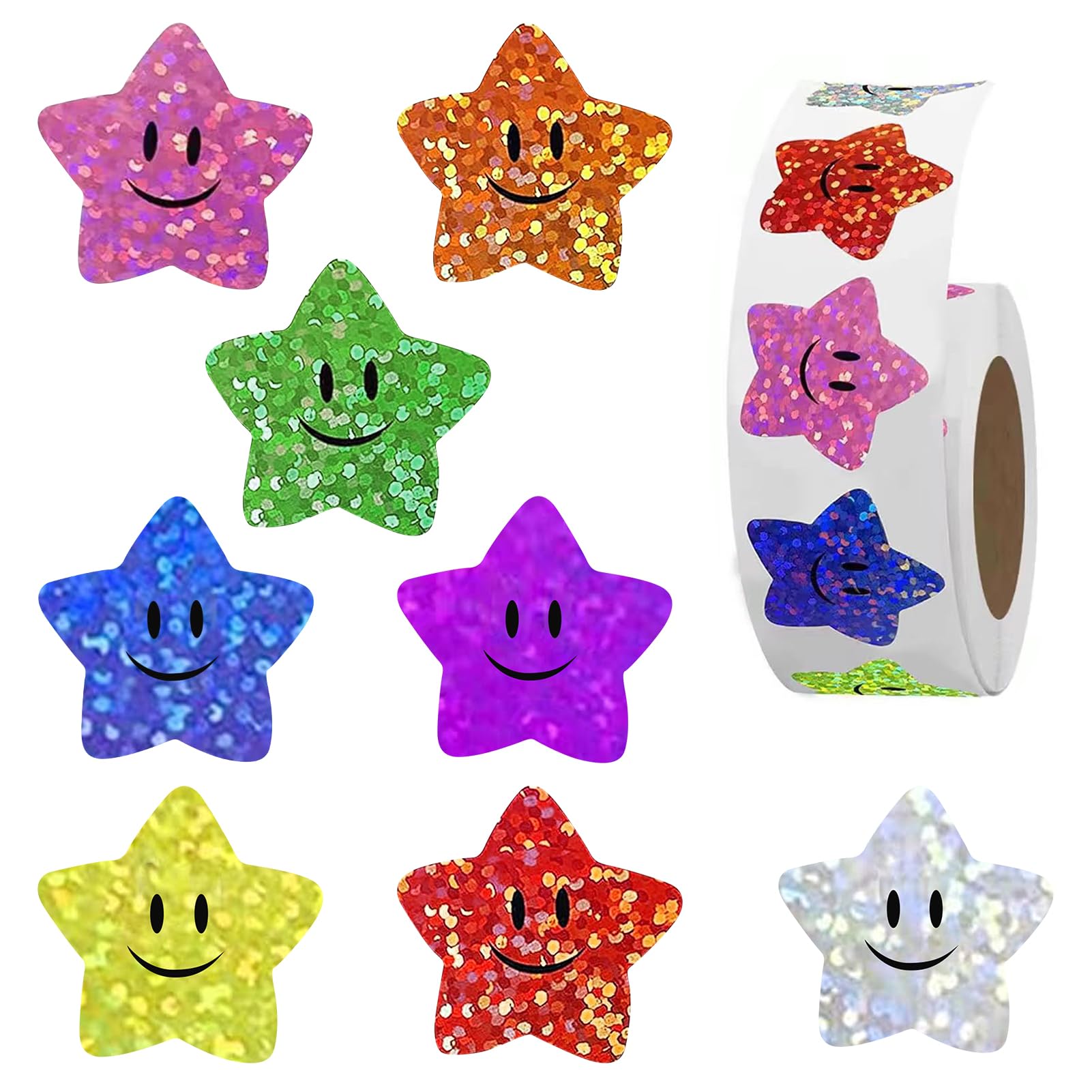 Tweozek Multicolor 500 Pcs Holographic Star Stickers, Self Adhesive Shiny Reward Stickers, 2.5 Cm Sparkly Foil Star Sticker, Waterproof Universe Space Sticker For Kids Teachers
