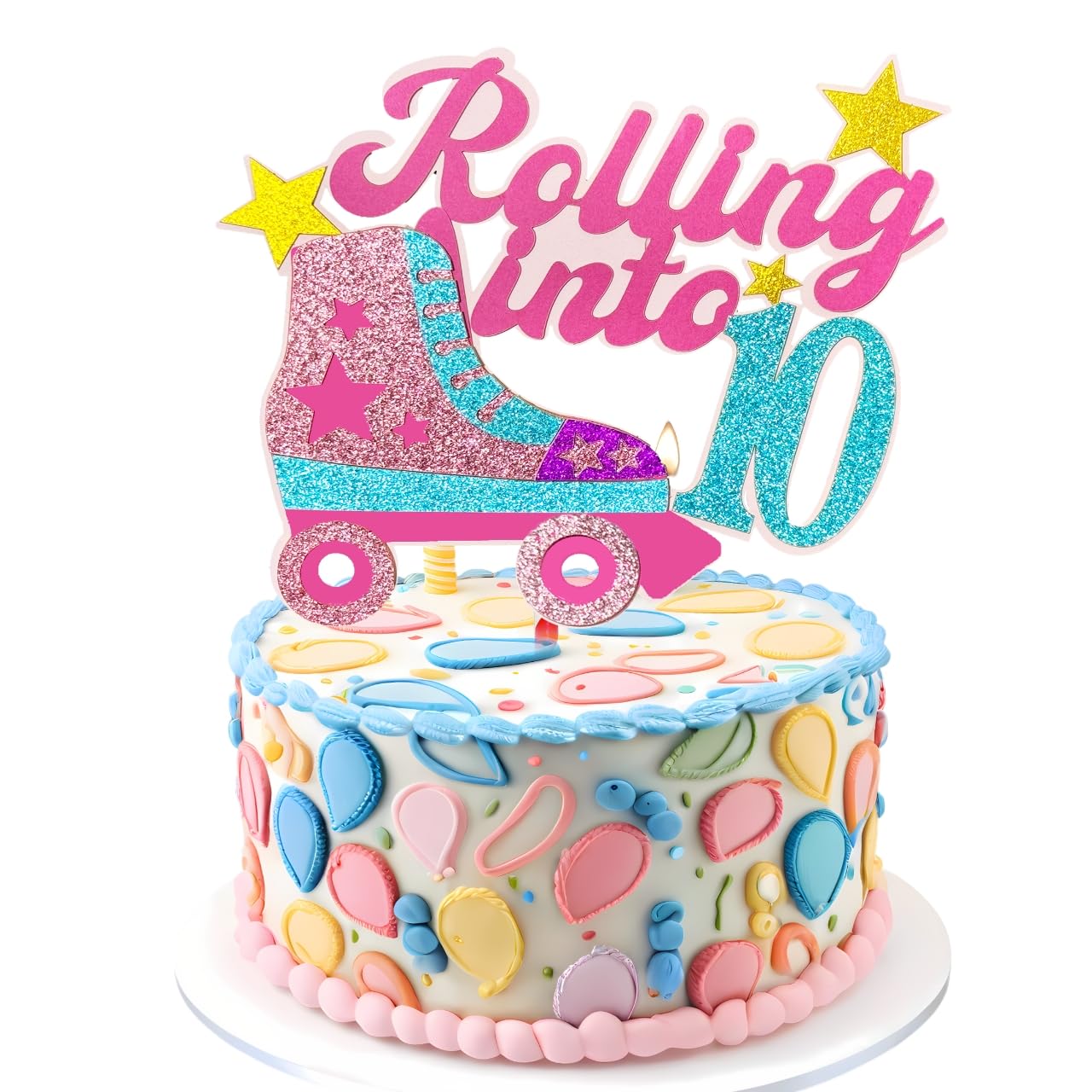 Rolling into 6th Theme Cake Toppers Happy 6th Birthday Cake Topper 6 Years Old Birthday Decorations for Girls Roller Skate Birthday Party Cake Topper