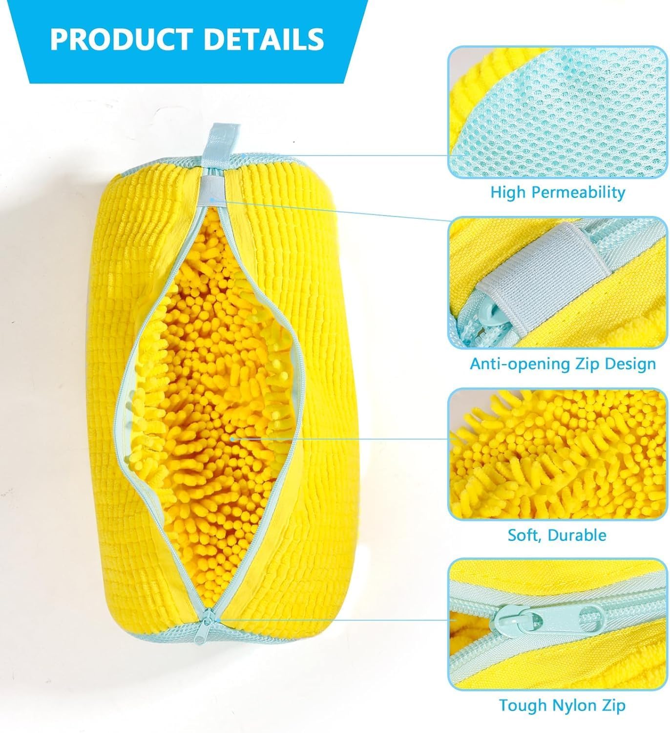 Amishaine Shoe Washing Machine Bag Invisible Zipper Side Opening Shoe Washing Bag for Washer and Dryer Reusable Shoe Laundry Bag for Sneakers and Footwear Cleaning-Yellow 4
