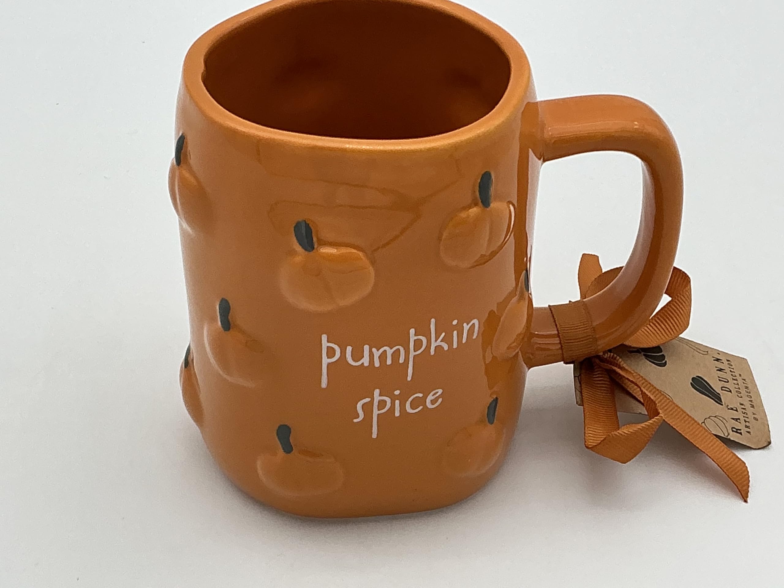 Rae+Dunn 2025 Pumpkin Spice Ceramic Coffee Mug, Orange Inside and out with raised pumpkin…