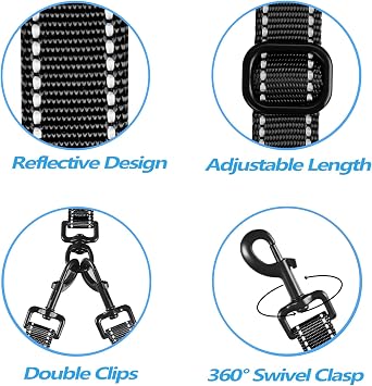 PetBonus No Tangle Double Dog Leash for Two Dogs and Waterproof Dog Collar Safety Clip