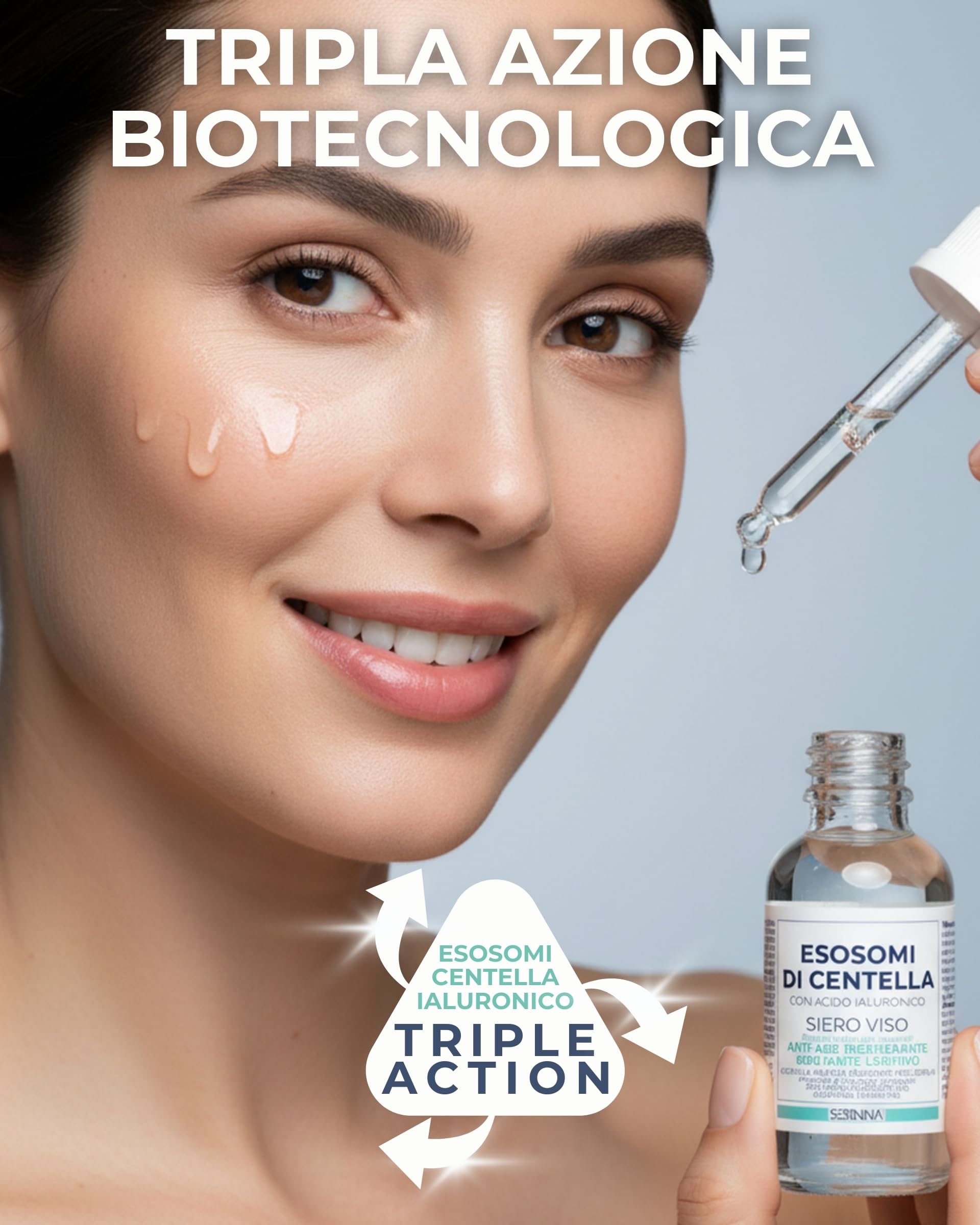 SERININA Siero Viso Esosomi Centella Asiatica con Acido Ialuronico - Idratante Anti-Age Protettivo - Pelle Sensibile - Glass Skin K-Beauty - 97% Naturale - 30ml - 3