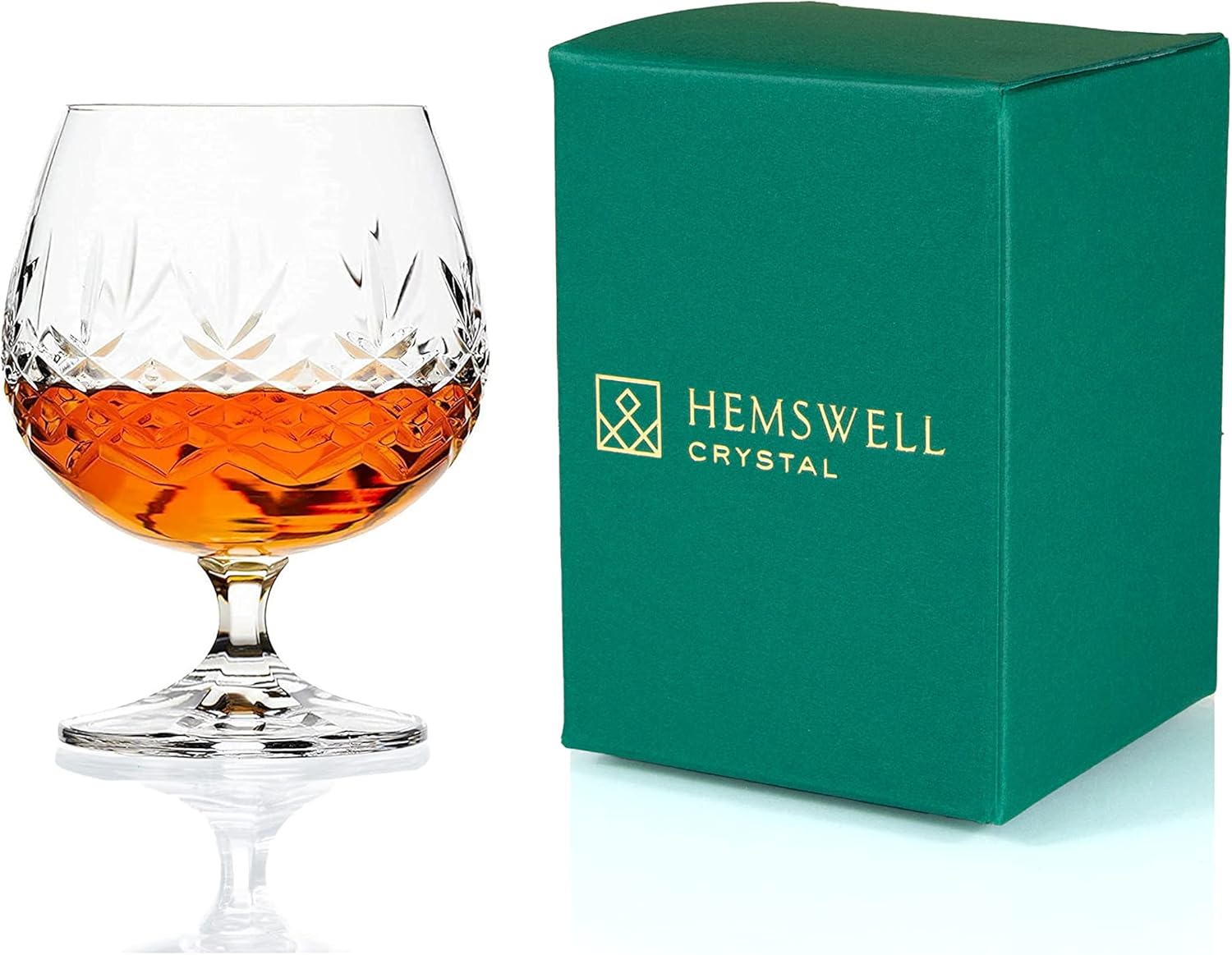 Hemswell Crystal Single Brandy Glass Goblet Elegant Cut Crystal Brandy Glasses with Satin