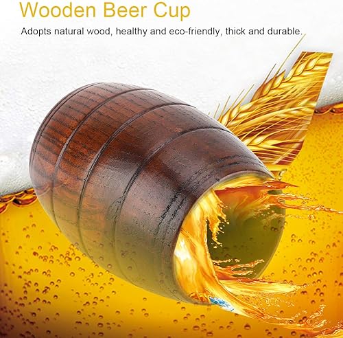 Miniatura 3 de ASHATA Taza de cerveza de madera con forma de barril de madera, taza de cerveza retro marrón, jarra artesanal, para vino, café, té, cerveza, regalo,