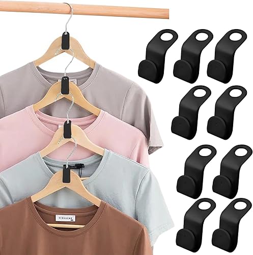 Miniatura 14 de 100 ganchos para colgar ropa, clips extensores resistentes que ahorran espacio para perchas de madera de terciopelo de plástico, organizador